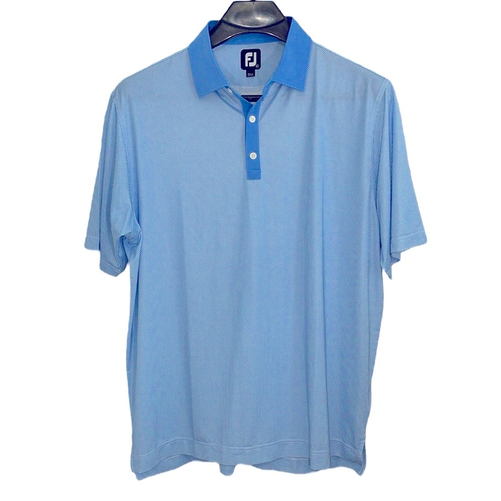 FootJoy men’s XL light blue with white box check short sleeve polo shirt.‎ EUC